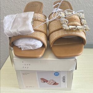 A New Day Women's Beige Heels with Gem Detail